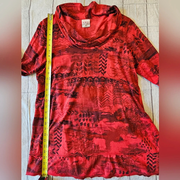 C.M.C By Color Me Cotton Size Large Made In USA Red Tunic Art To Wear Longline - Picture 9 of 9